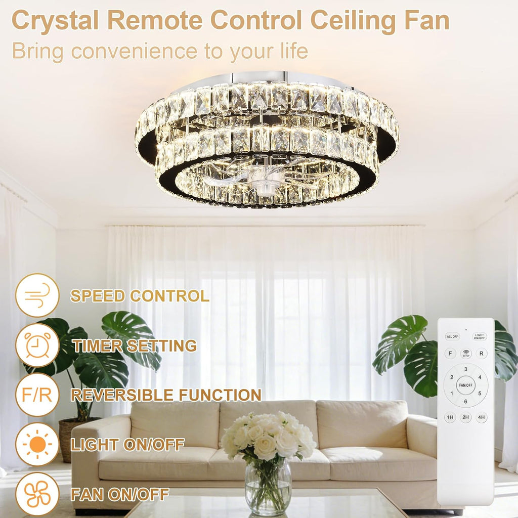 Depuley Modern Ceiling Fan with Lights: 20' Sliver Chandelier Cagd Fan with Remote Control - Modern Crystal Fandelier for Girl's Bedroom Living Room Nursery