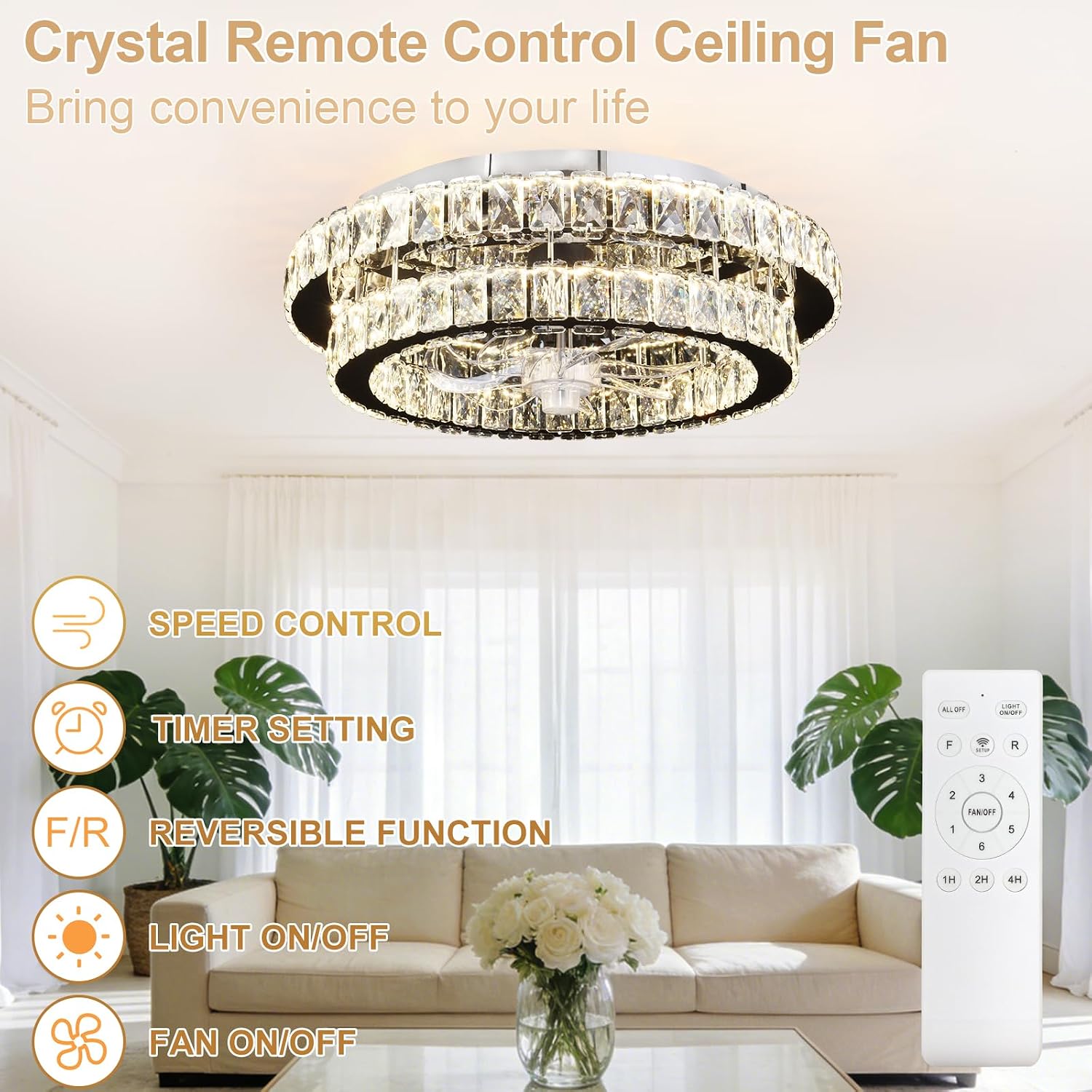 Depuley Modern Ceiling Fan with Lights: 20' Sliver Chandelier Cagd Fan with Remote Control - Modern Crystal Fandelier for Girl's Bedroom Living Room Nursery