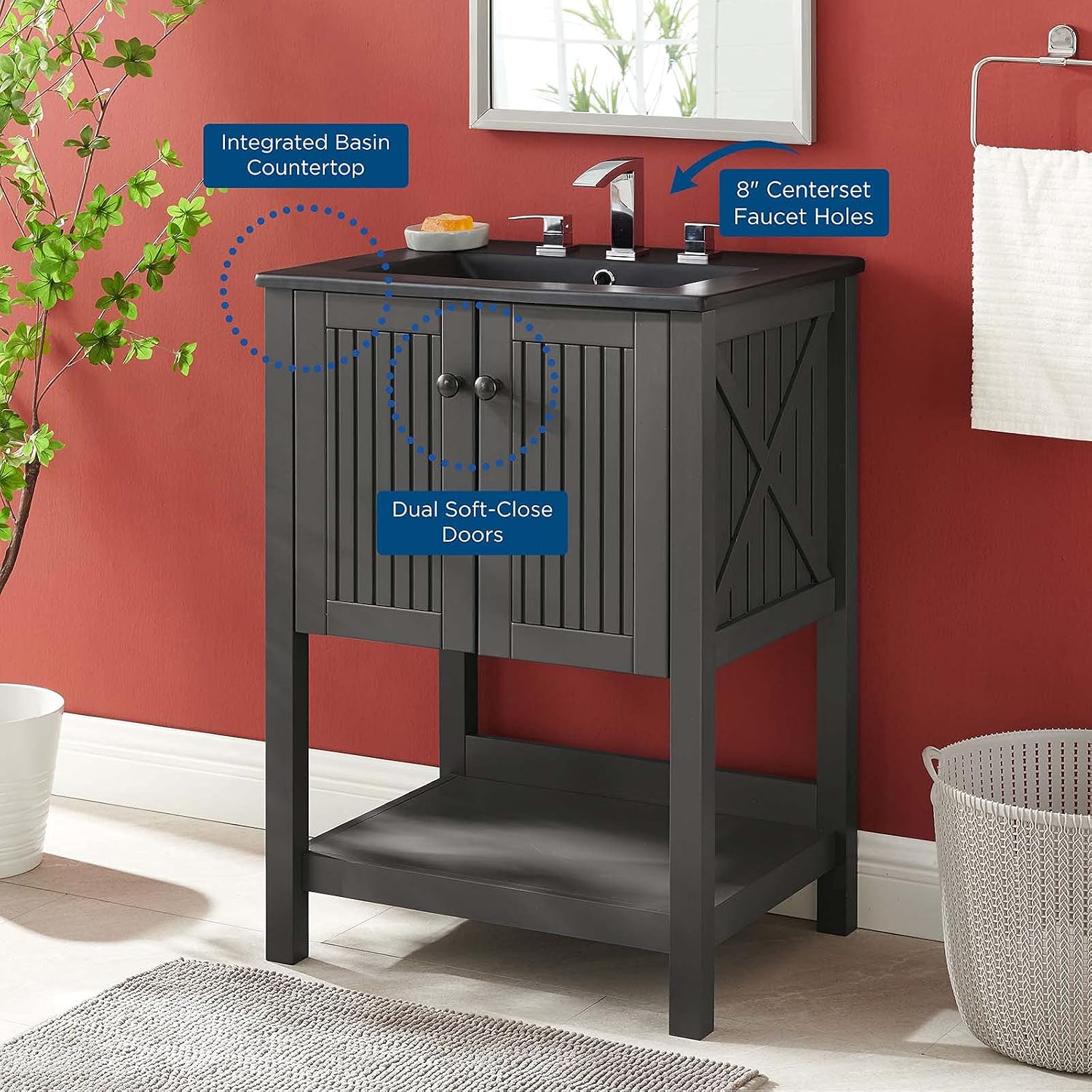 Sink Vanity Cabinet, Wood, Grey Gray Black, Modern Contemporary, Hotel Bedroom Bathroom Master Suite