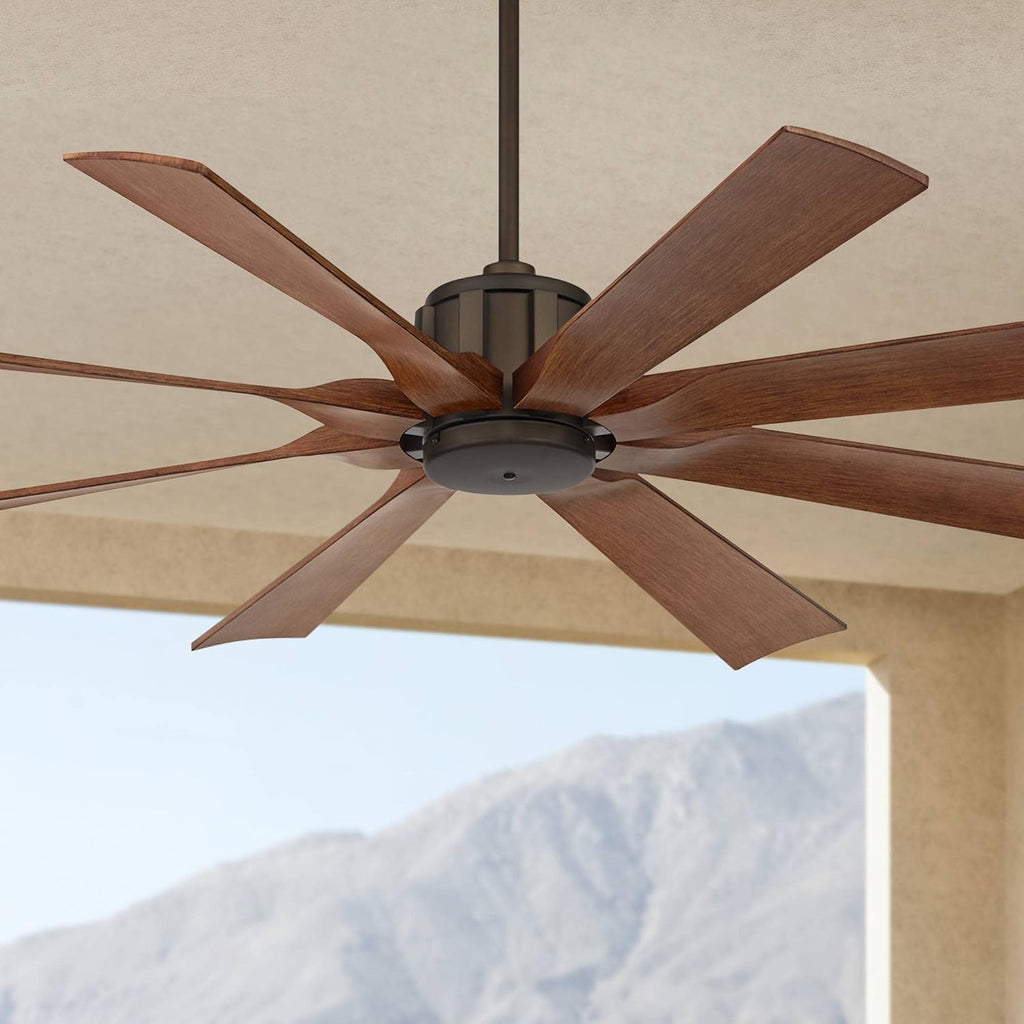 Possini Euro Design 60' Defender Industrial Rustic Farmhouse Outdoor Ceiling Fan with Remote Control Oil Rubbed Bronze Hand-Painted Koa Damp Rated for Patio Exterior House Home Porch Gazebo Garage