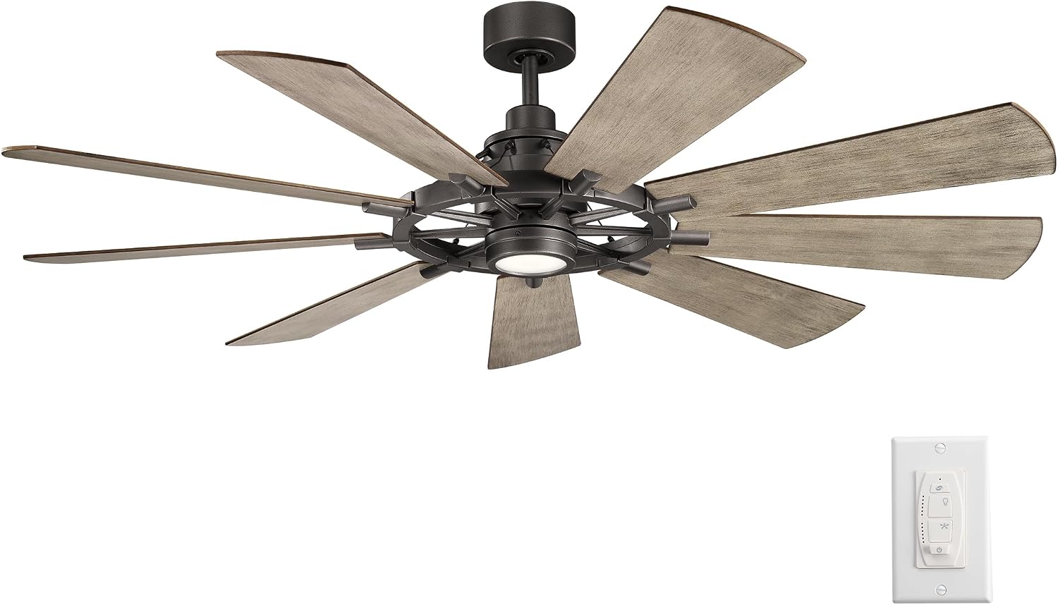 Kichler Gentry XL 65' Ceiling Fan with Lights, 1-Light LED, 3000K, 9-Blade Modern Industrial Fan for Bedroom in Anvil Iron, (65' W x 16.5' H), 300265AVI