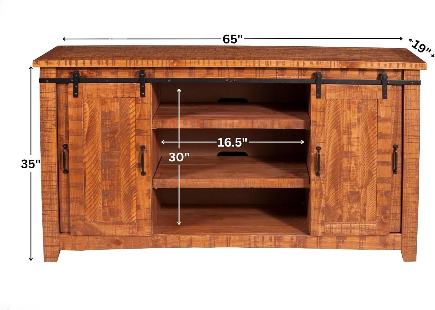 Martin Svensson Home 65' Solid Pine Wood Entertainment Center with Storage. Rustic TV Stand for TVs up to 70.' Sliding Doors, Adjustable Shelves & Cable Management – Honey Tobacco Finish