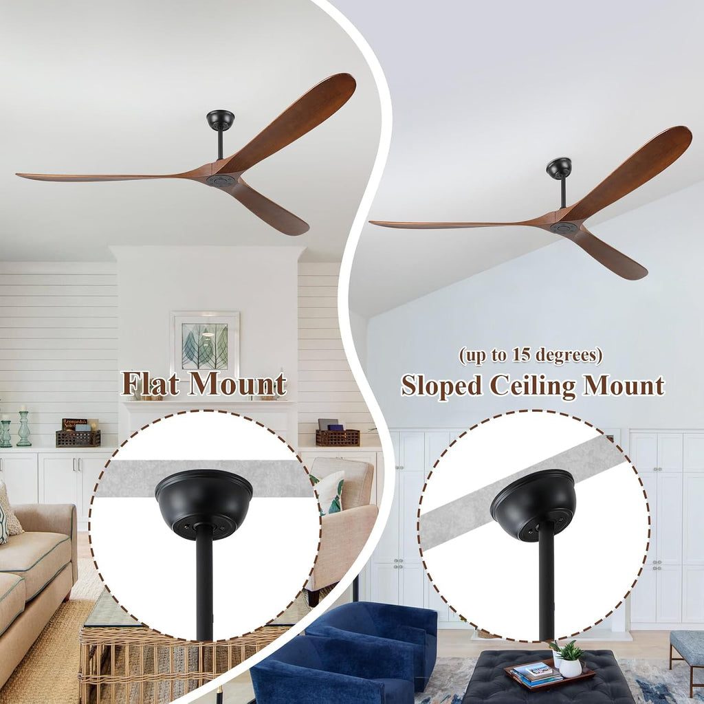 Ceiling Fans Without Light, 88 In Extra Large Ceiling Fan No Lights, 3 Wood Walnut Blades, DC Motor, Propeller Outdoor Ceiling Fan for Patios and Big Rooms with Remote Control
