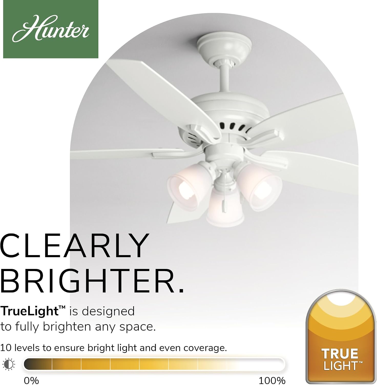Hunter 52 inch Indoor Ceiling Fan with LED Lights - White Ceiling Fan with Pull Chain, For Bedroom or Living Room, Standard Mount, No Remote, 5 Blades, Includes Bulbs - Newsome 53316, Fresh White
