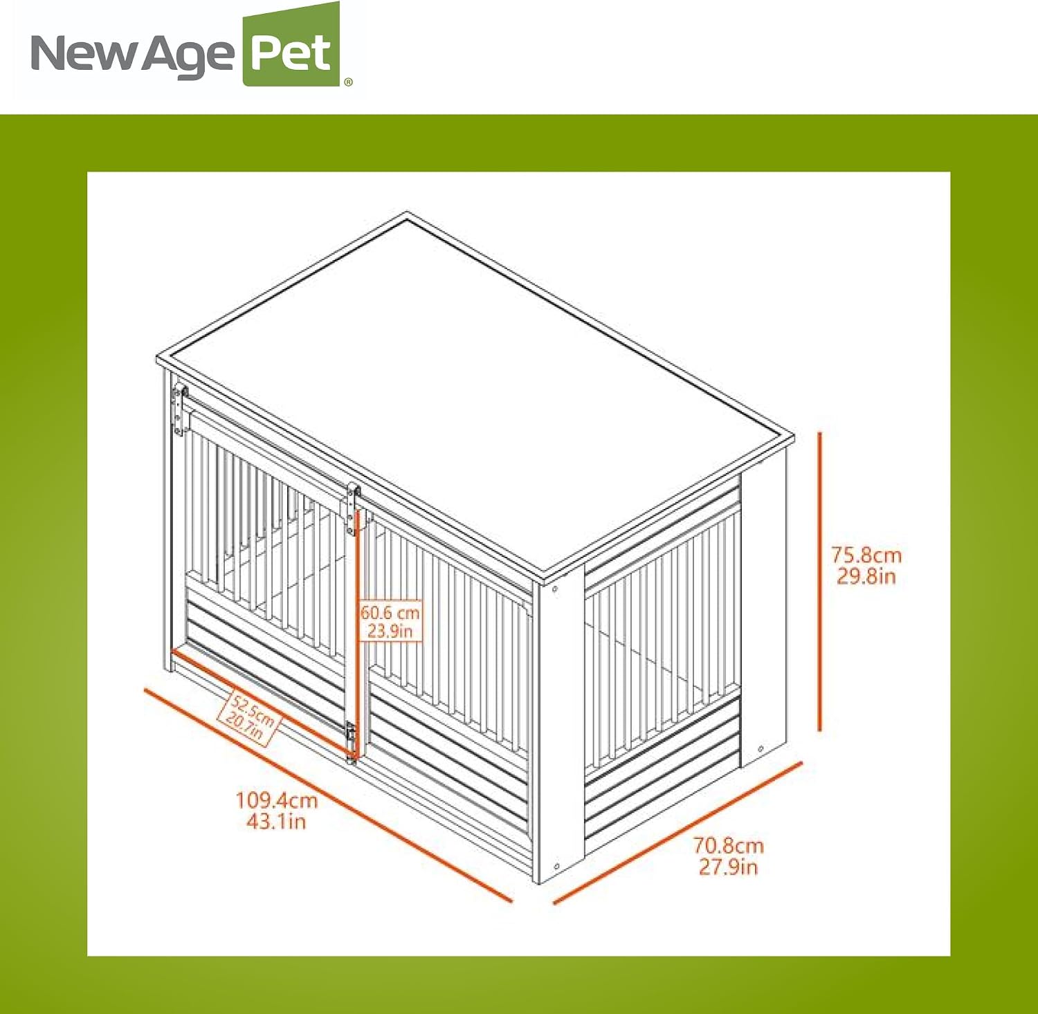 New Age Pet ECOFLEX® X-Large Barn Door Dog Crate & End Table, Indoor Furniture Style Kennel for Medium & Large Dogs, Durable Material in White and Grey