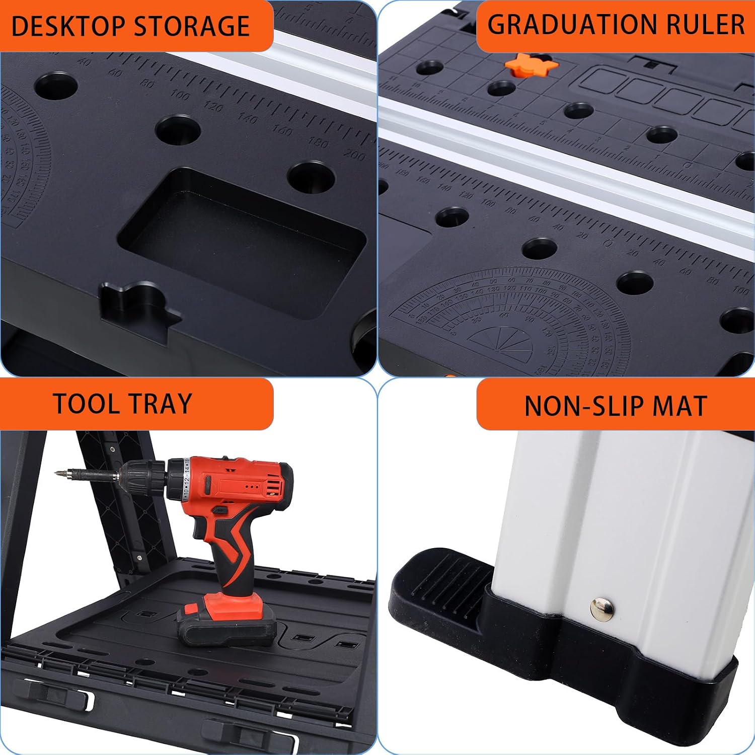 2-in-1 Folding Work Table & Sawhorse, Portable Workbench for Garage with Adjustable Height, Heavy-Duty Load Capacity (500 lbs Table/1000 lbs Sawhorse), Includes 2 Clamps, Gifts for Woodworking