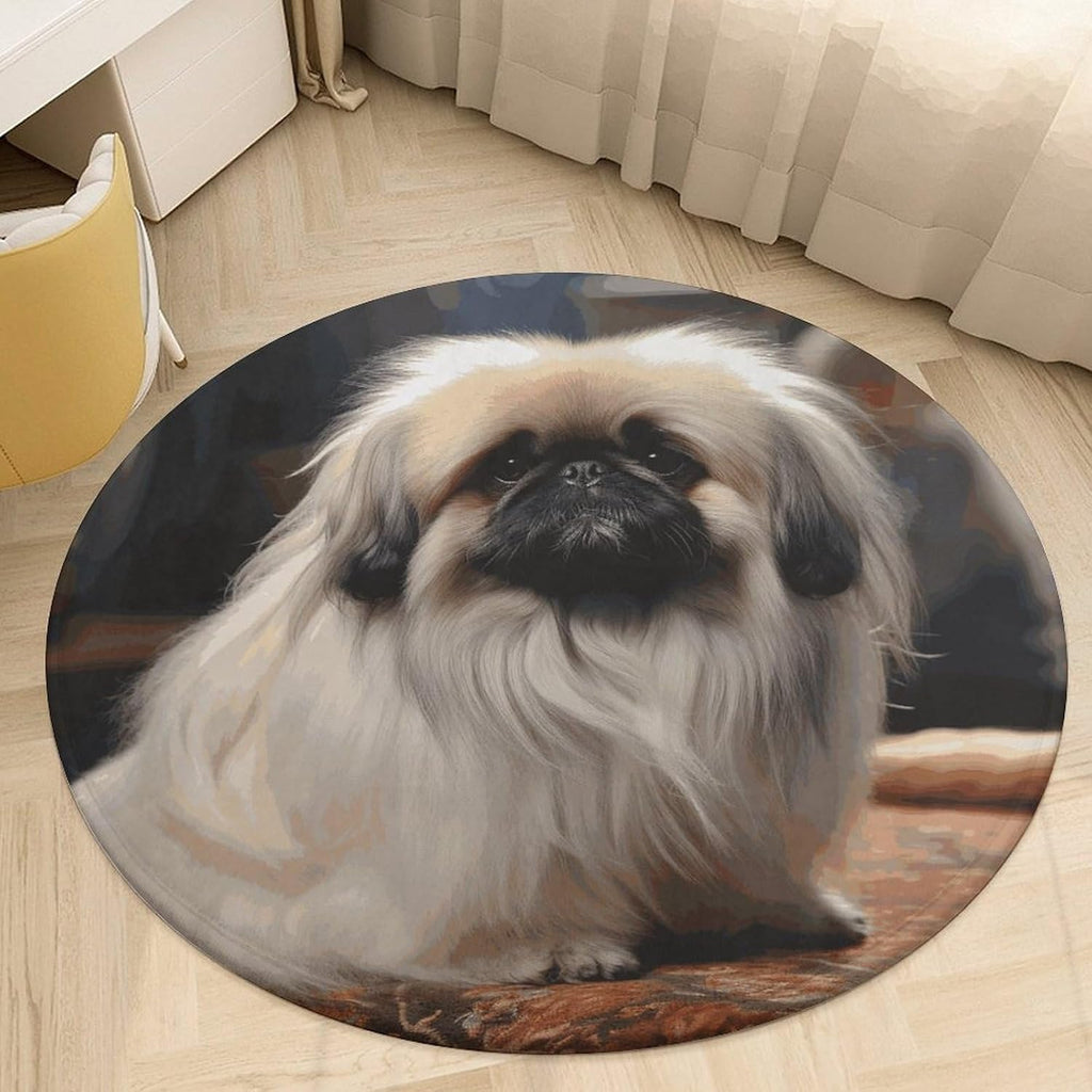 Pekingese Dog Coral Velvet Round Floor Mat Non-Slip Bath Rug Floor Covering for Bathroom Vanity Guest Suite & Vacation Home