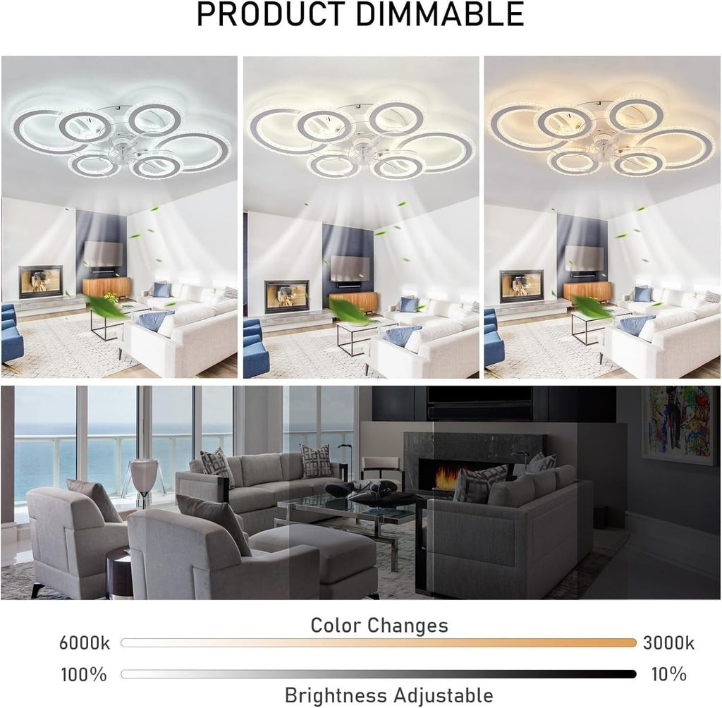 76CM Smart Ceiling Light with Fan DC Motor 6 Gear Reversible Bedroom Ceiling Fan with Lighting LED Dimmable Quiet Modern Living Room Lamp with Fan (Color : White)