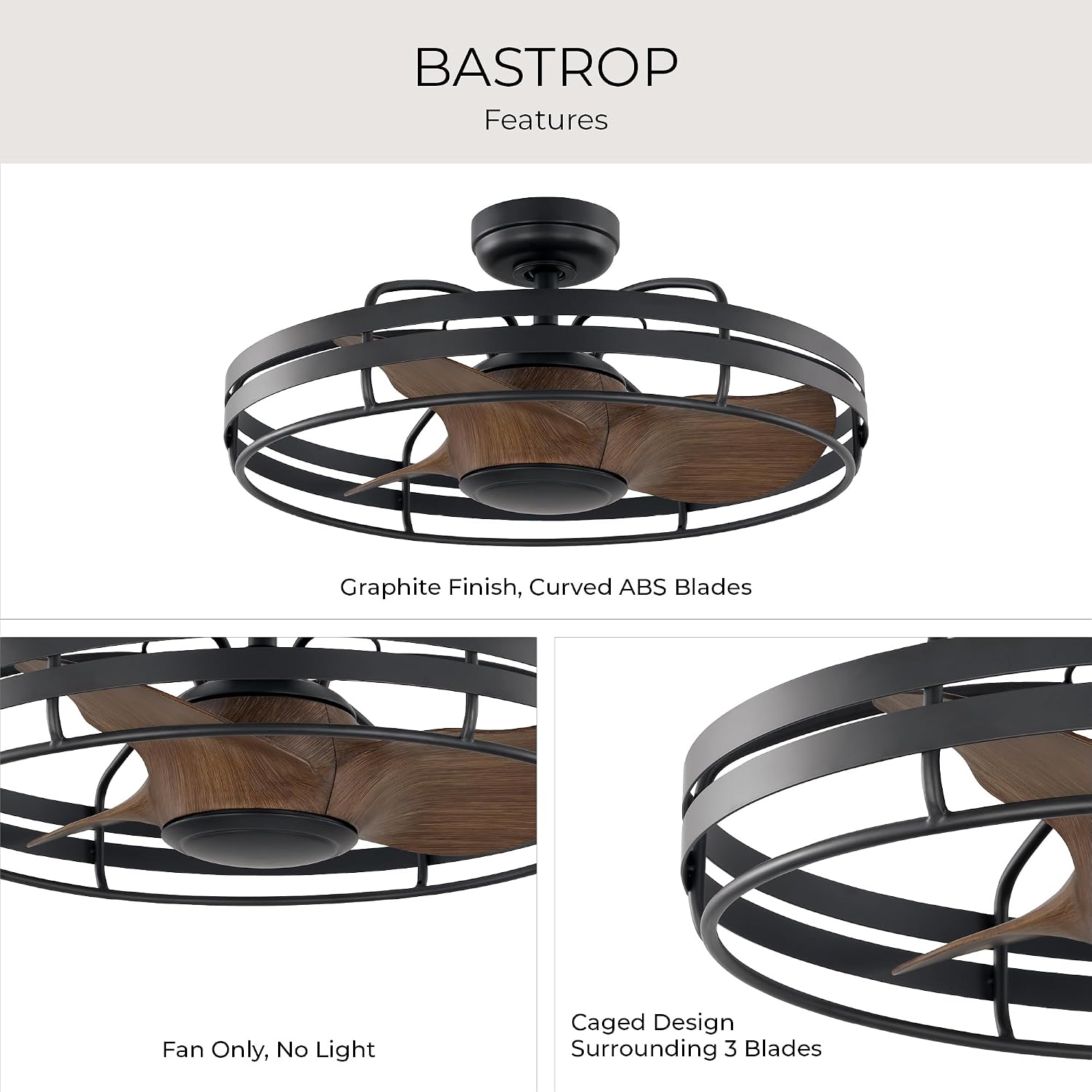 Progress Lighting P250096-143 Bastrop 26' Damp Rated Ceiling Fan, Graphite