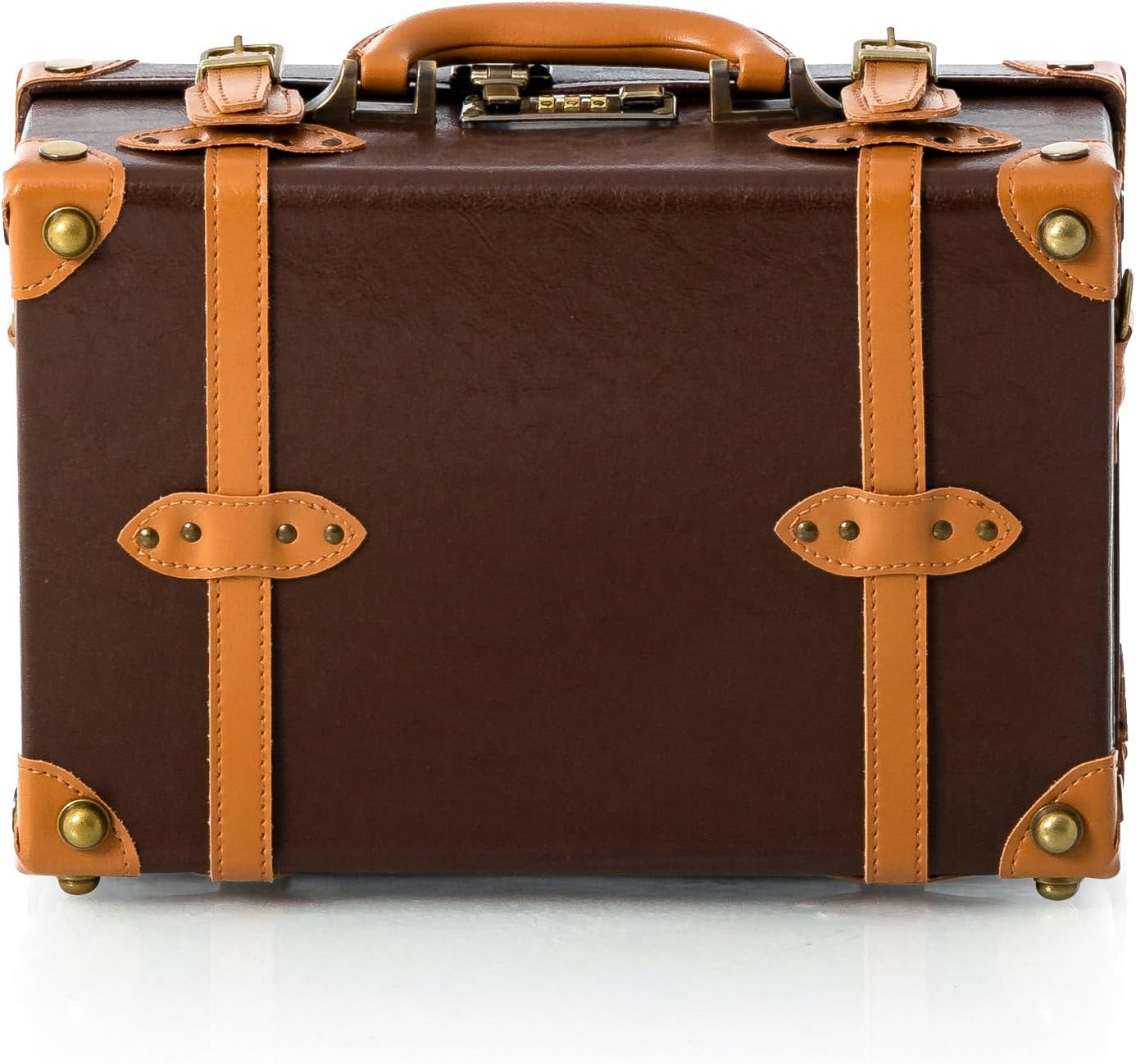 COTRUNKAGE 16' Carry On Suitcase Cute Pu Overnight Vintage Trunk Luggage Bag for Women with Strap, Cocoa Brown