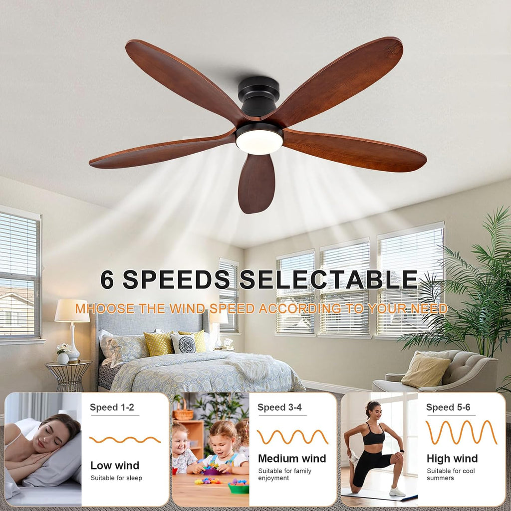 Ceiling Fans with Lights, 52 Inch Low Profile Ceiling Fan with Light and Remote Control, Flush Mount, Reversible, 3CCT, Dimmable, Quiet, Black Small Ceiling Fan for Bedroom Indoor/Outdoor Use