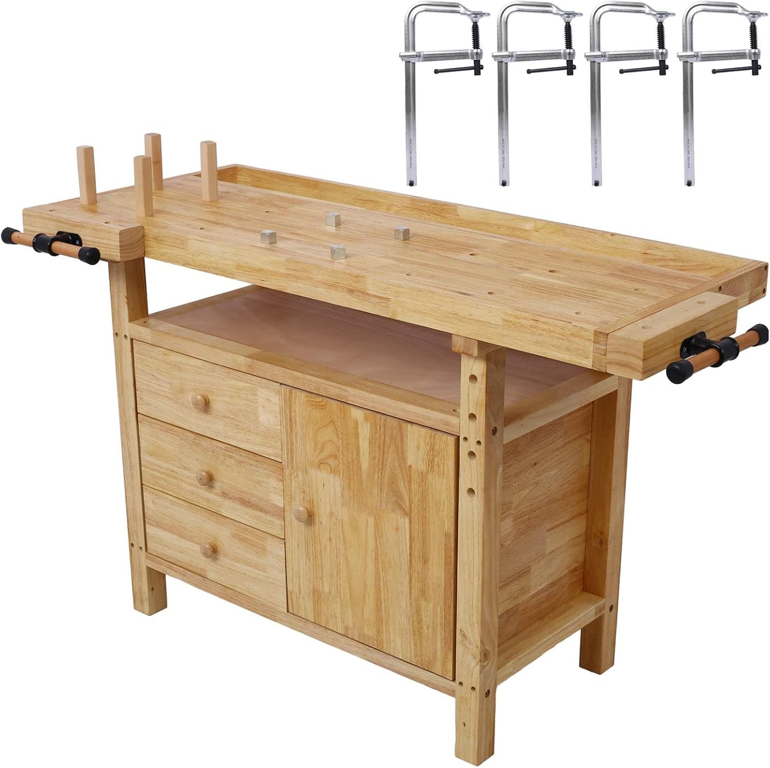 Wood Workbench - Wooden Workbench for Garage Workshop and Home, with Bar Clamps Set 12 inch x 4-3/4 inch Throat,Pack of 4