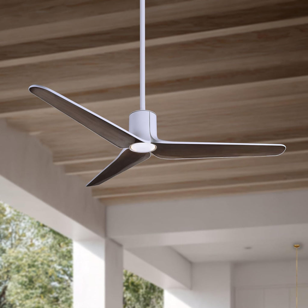 MINKA-AIRE F669L-WHF/AO Tempri 56' 3-Blade LED Indoor/Outdoor Ceiling Fan in Flat White and Aged Oak Finish Blades with Etched Lens