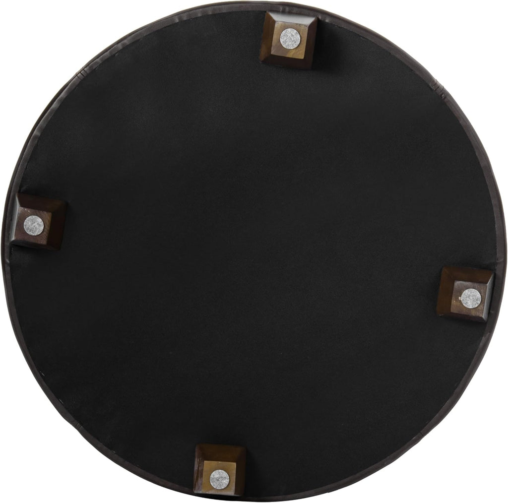 HomePop 32' Large Tufted Round Storage Ottoman - Vintage Brown Faux Leather