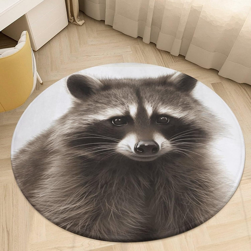 Hairy Raccoon Coral Velvet Round Floor Mat Non-Slip Bath Rug Floor Covering for Bathroom Vanity Guest Suite & Vacation Home