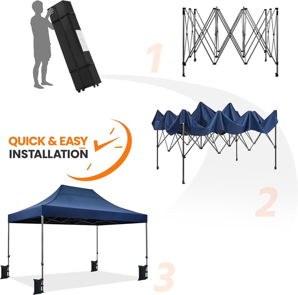 Yaheetech Heavy Duty Pop Up Canopy Tent, 10x15 Commercial Instant Shelter Tent, Outdoor Adjustable Canopy with Wheeled Bag, 4 Sandbags & 8 Stakes, Navy Blue