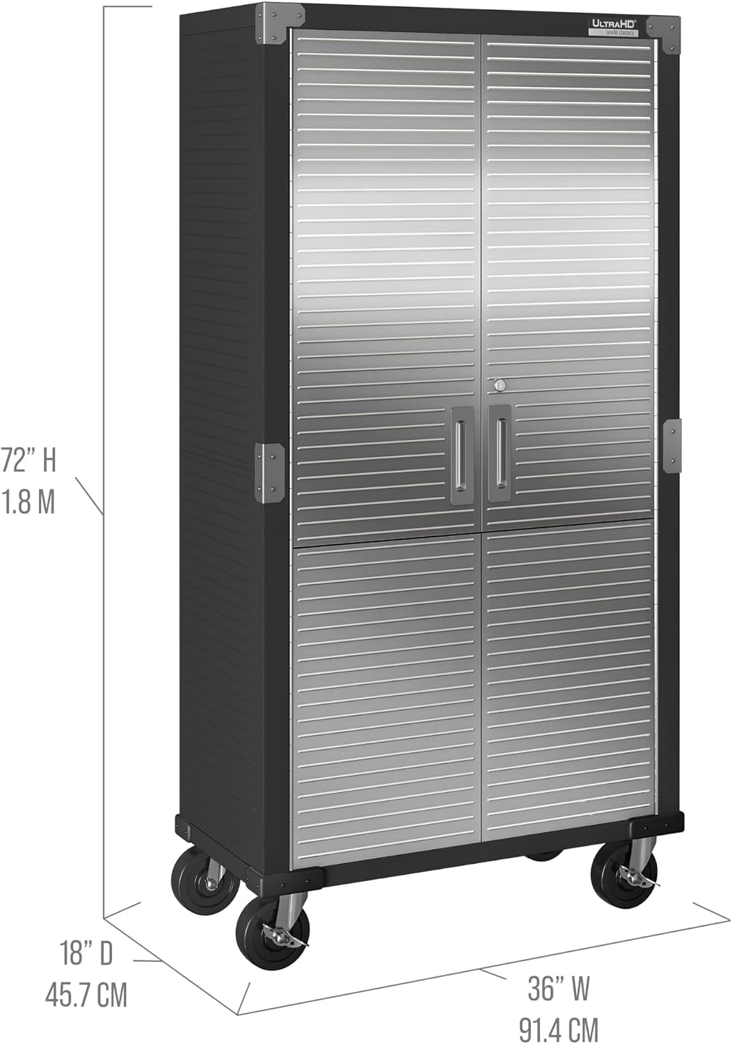 Seville Classics UltraHD Solid Steel Rolling Lockable Metal Storage Cabinet Locker Organizer, w/Adjustable Shelves for Garage, Warehouse, Office, Classroom, Graphite, 36' W x 18' D x 72' H