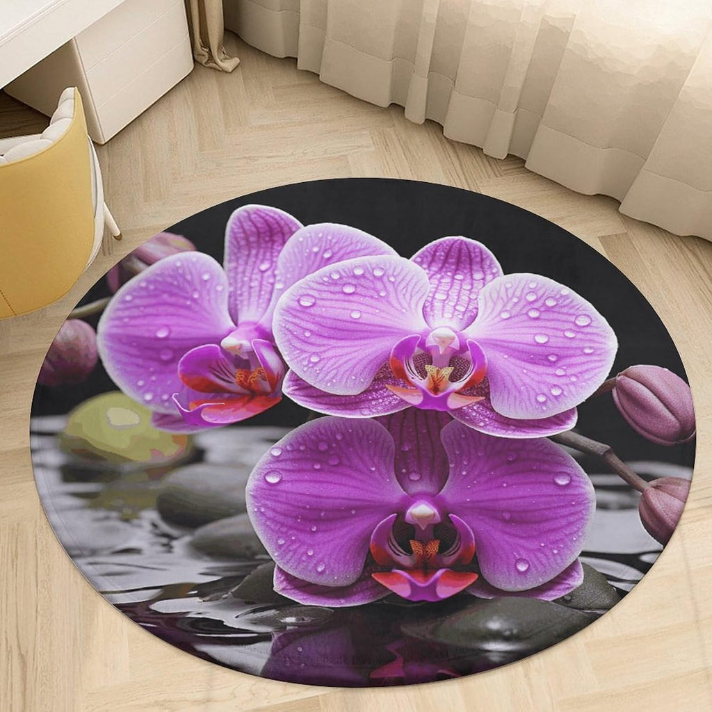 Purple Orchid Coral Velvet Round Floor Mat Non-Slip Bath Rug Floor Covering for Bathroom Vanity Guest Suite & Vacation Home