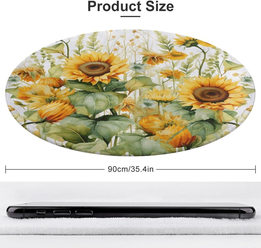Sunflower and Corn Coral Velvet Round Floor Mat Non-Slip Bath Rug Floor Covering for Bathroom Vanity Guest Suite & Vacation Home