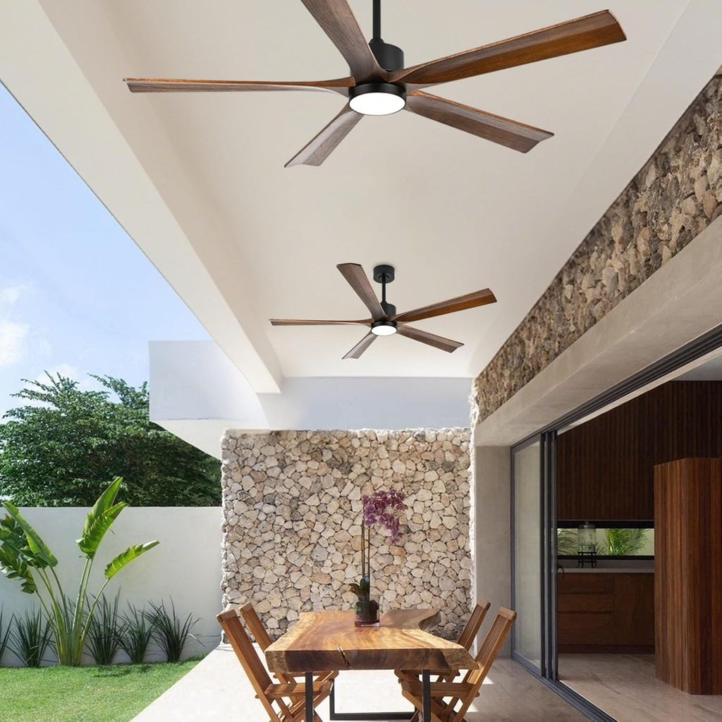 heimo 60 Inch Ceiling Fans with Lights and Remote, Wood Indoor Outdoor Ceiling Fan with Light for Patios Living Room Bedroom 5 Blades Large Mid Century Modern Ceiling Fan (Walnut)