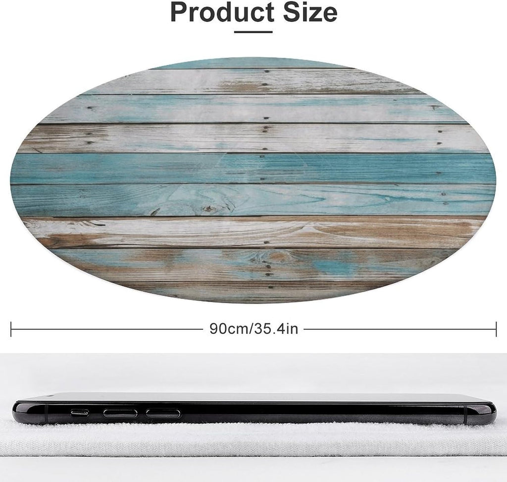 Vintage Beach Wood Old Blue Color Wooden Plank Coral Velvet Round Floor Mat Non-Slip Bath Rug Floor Covering for Bathroom Vanity Guest Suite & Vacation Home