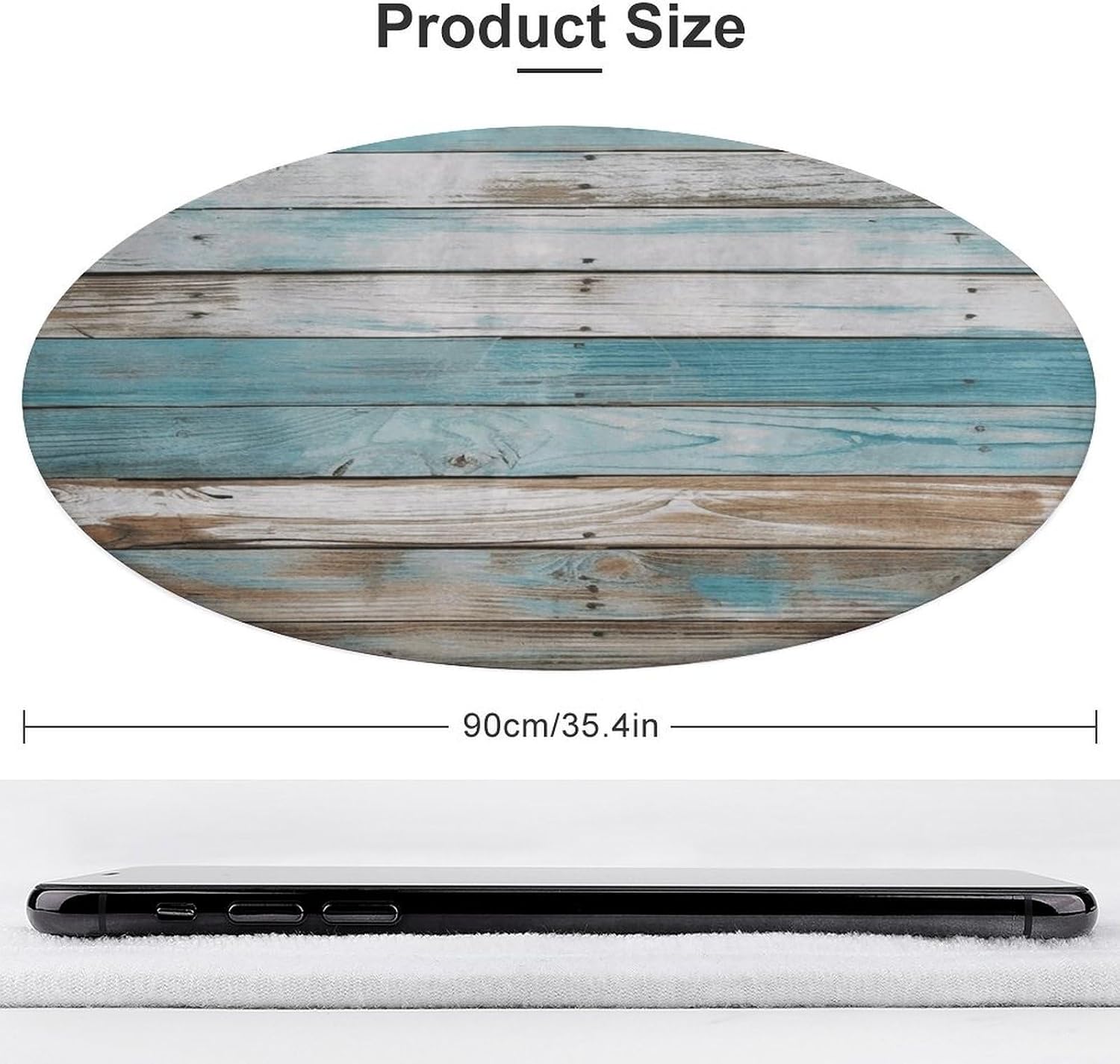Vintage Beach Wood Old Blue Color Wooden Plank Coral Velvet Round Floor Mat Non-Slip Bath Rug Floor Covering for Bathroom Vanity Guest Suite & Vacation Home