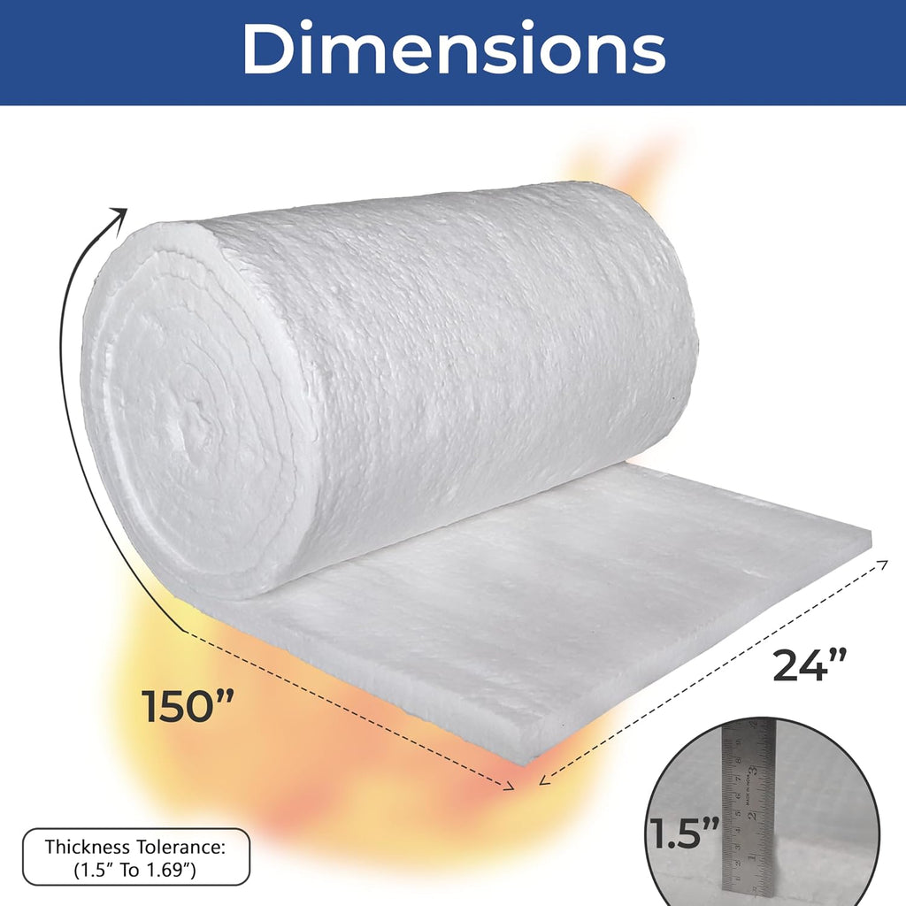 SIMOND STORE Ceramic Fiber Insulation Blanket - 1.5' x 24' x 150', 8# 2400F High Temperature Fireproof Insulation for Furnace, Forge, Kiln, Chimney, Boiler, Stove, Fireplace, Pizza Oven Dishwasher