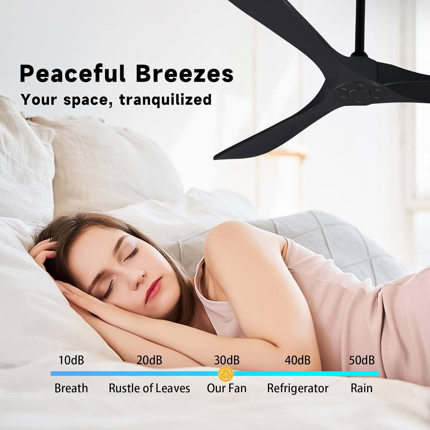 Bigzone 70' Black Ceiling Fan Without Light, 3 Solid Wood Blades, Outdoor Ceiling Fan with Remote, Reversible Motor