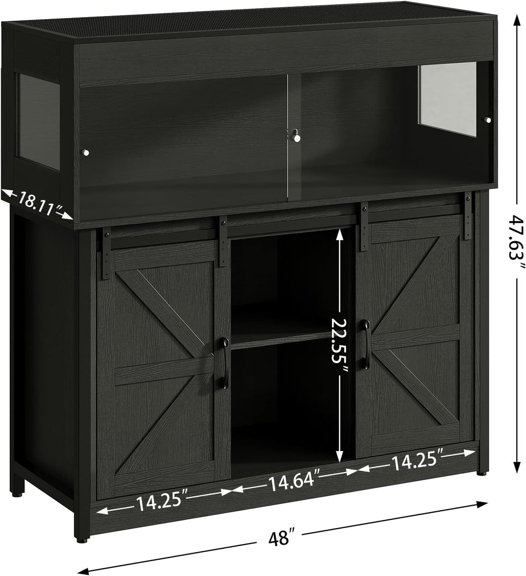 Herture 60 Gallon Reptile Terrarium with Stand, Terrarium Enclosure with Acrylic Doors, Storage Cabinet with Barn Door, Mesh Lid & Power Outlet – Vivarium Habitat for Medium Reptiles Black PX05RTB