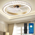 Aipsun Low Profile Modern Crystal Chandelier Ceiling Fans with Lights and Remote, 3000K-6500K Smart Bladeless LED Fan Light, 22' Gold Modern Ceiling Fans with Lights for Bedroom