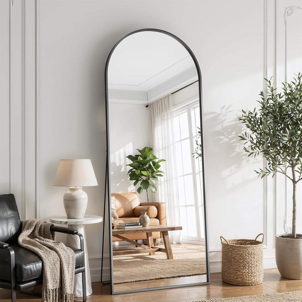 Full Body Mirror 26x71 inch Arched Full Length Mirror with Stand Aluminum Wall Mounted Hanging or Leaning Standing Mirrors, Black