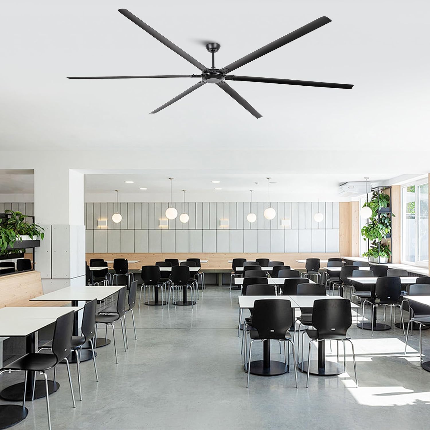 120 Inch Ceiling Fans without Lights Big Industrial Black Ceiling Fan for Shop Garage Gym, 6-Speed Reversible DC Motor Outdoor Ceiling Fans for Patios, Commercial Fan with Remote, 6 Aluminum Blades