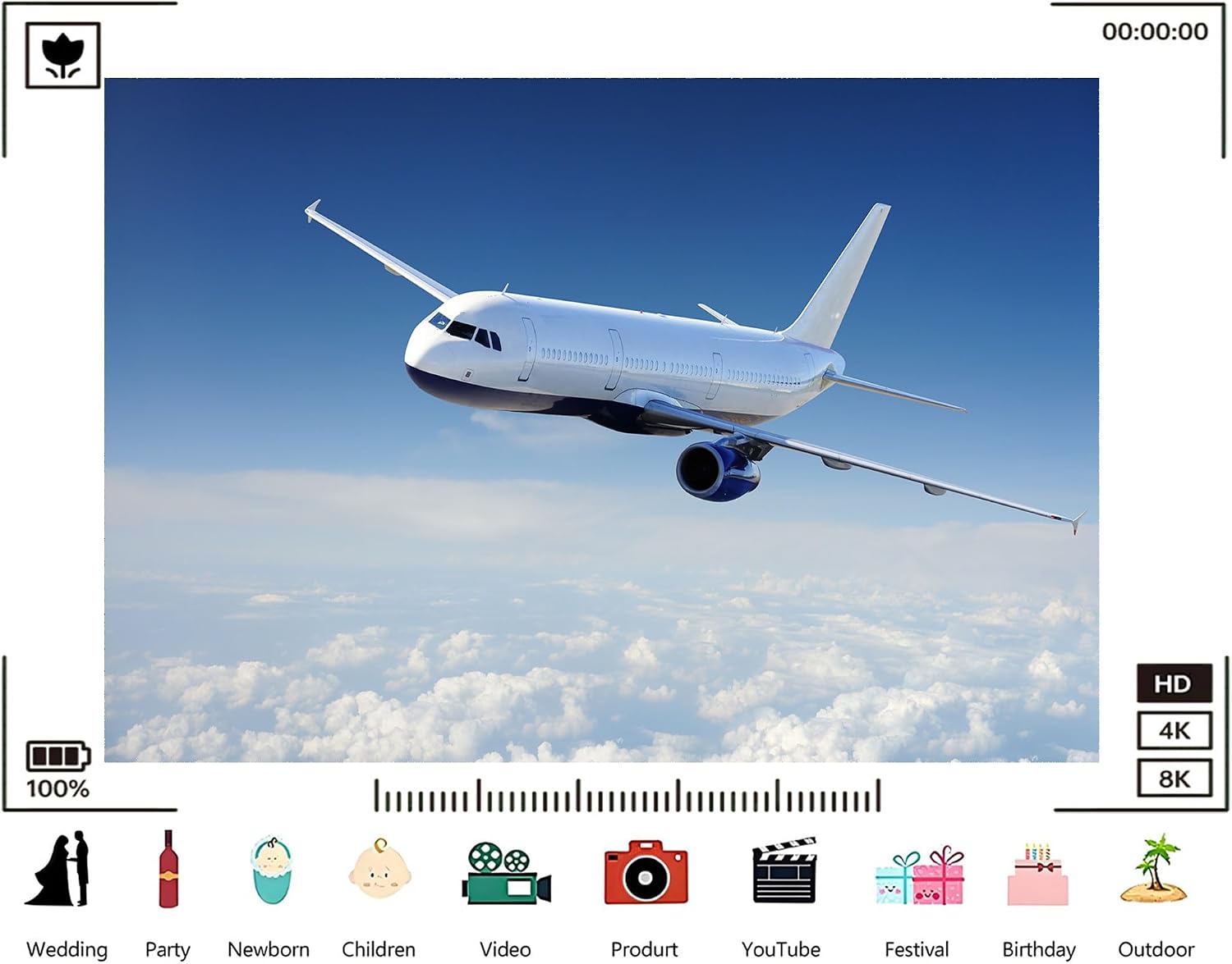 Trykid 20x10ft White Airplane Blue Sky Backdrop Commercial Jet Flight Photography Background Travel Adventure Themed Party Decoration Tapestry Photo Booth Prop Fabric