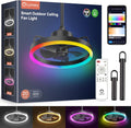 Lumary Smart Outdoor Ceiling Fans with RGBAI Lights for Patio, Wi-Fi Bluetooth Connect, Work with Alexa Google, Waterproof Plug in Ceiling Fan with Hook/Remote/APP Control for Pergola Gazebo, 20in