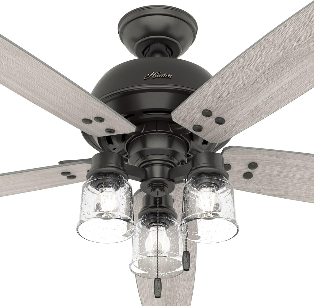 Hunter 60 inch Indoor Ceiling Fan with LED Lights - Bronze Ceiling Fan with Pull Chain, For Bedroom or Living Room, Standard Mount, No Remote, 5 Blades, Includes Bulbs - Churchwell 51200, Noble Bronze