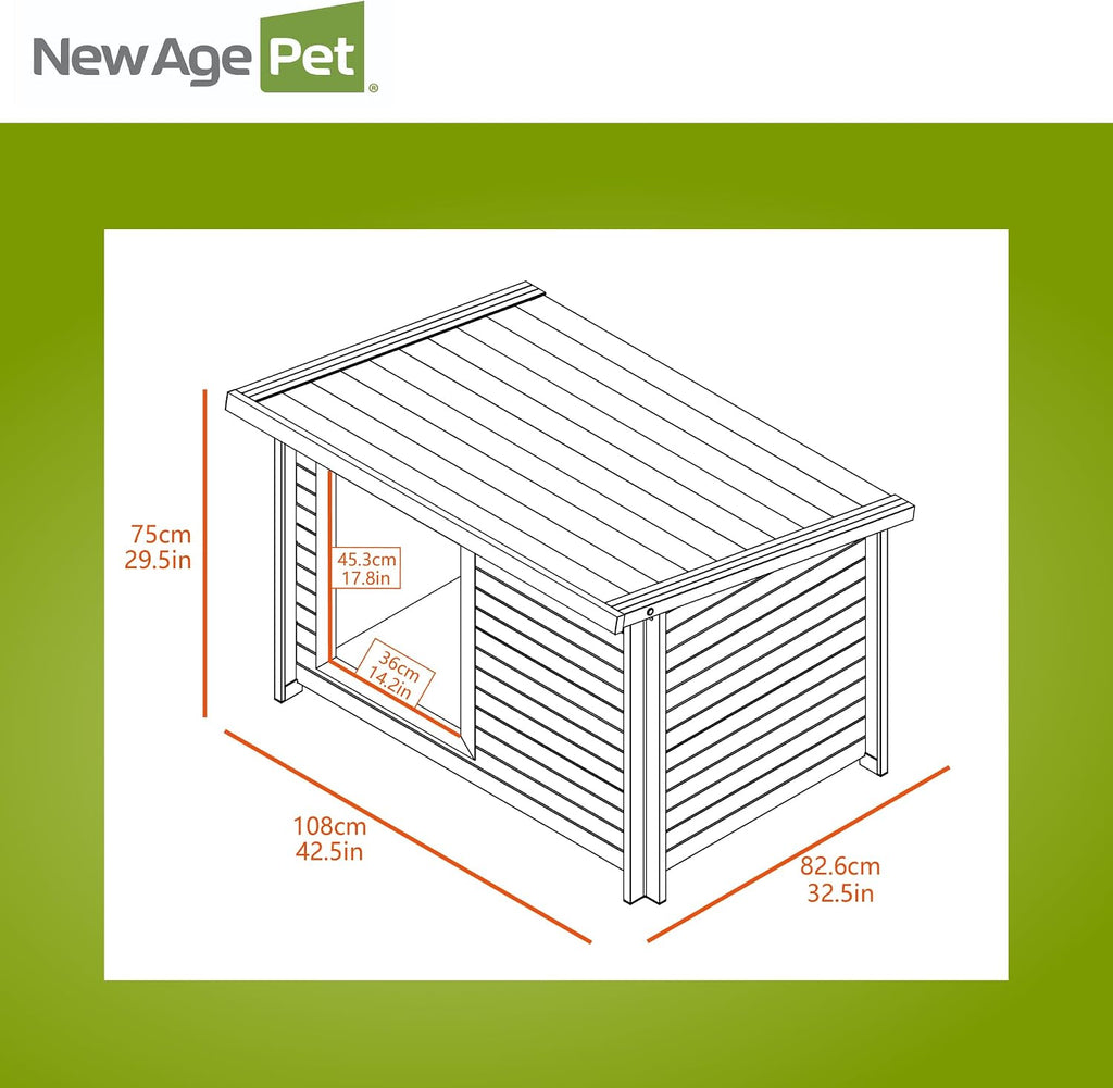 New Age Pet ECOFLEX Rustic Lodge Outdoor Elevated Dog House, X-Large Weather Resistant Shelter for Large Dogs, Wood Look Composite Material, Easy Assembly with 10 Year Warranty