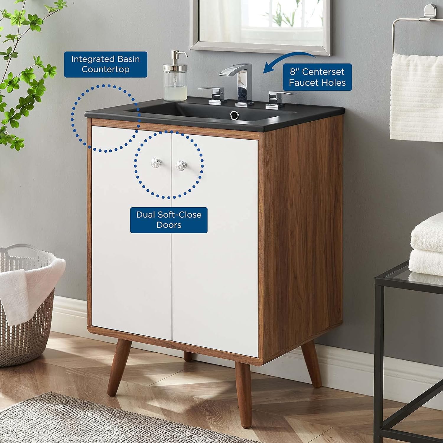 Sink Vanity Cabinet, Wood, White Black, Modern Contemporary, Hotel Bedroom Bathroom Master Suite
