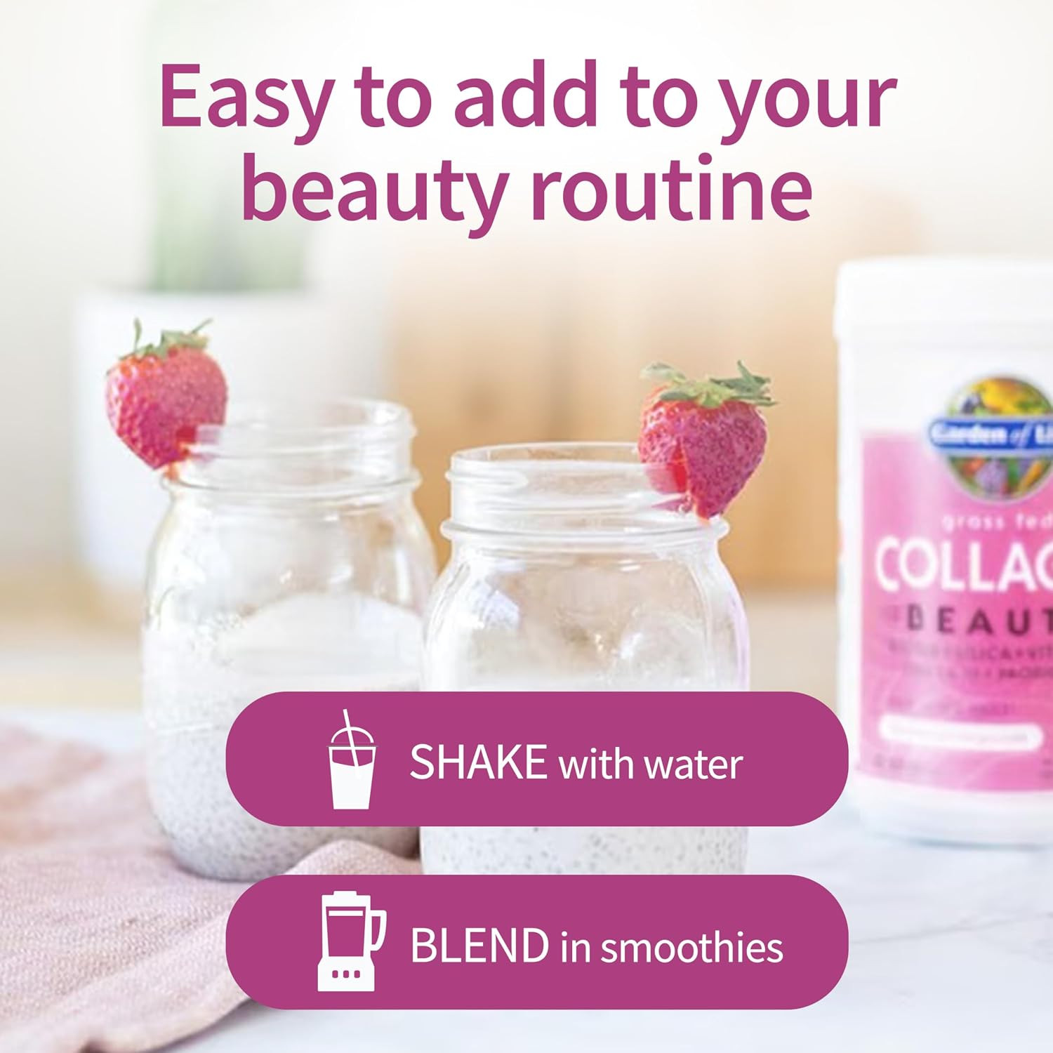 Garden of Life Grass Fed Collagen Beauty - Strawberry Lemonade, 20 Servings, Powder for Women Men Hair Skin Nails, Hydrolyzed Collagen Peptides Protein Powder Supplement (Pack of 6)
