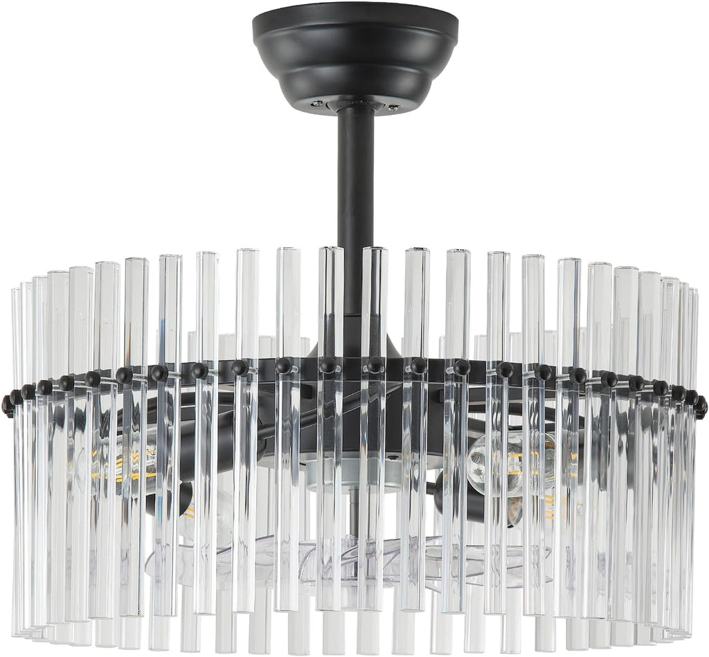 20' Black Crystal Fandelier Ceiling Fans with Lights, Black Crystal Chandelier Ceiling Fan with Light Remote Control, 6 Speeds for Bedroom, Living Room, Nursery