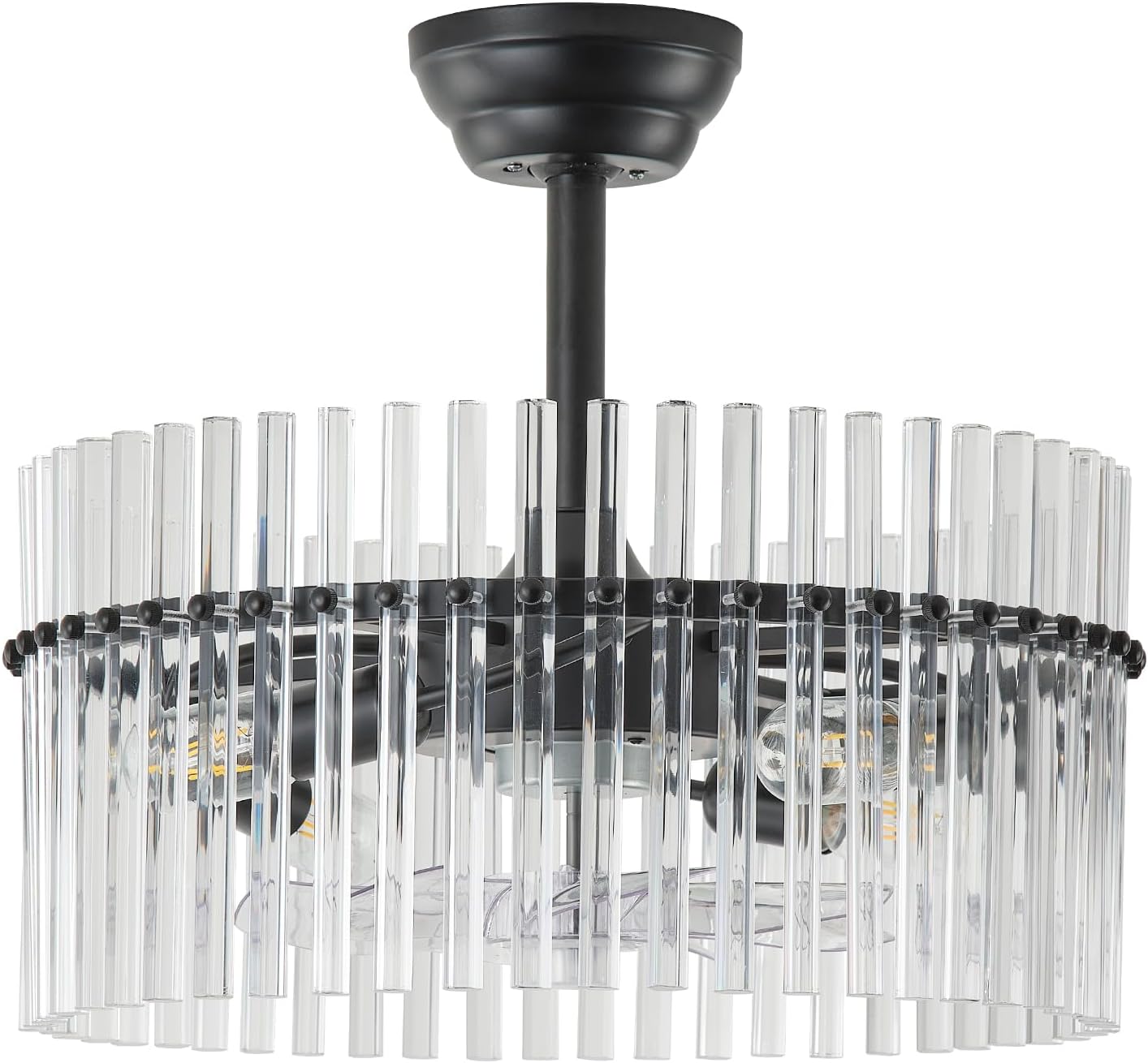 20' Black Crystal Fandelier Ceiling Fans with Lights, Black Crystal Chandelier Ceiling Fan with Light Remote Control, 6 Speeds for Bedroom, Living Room, Nursery