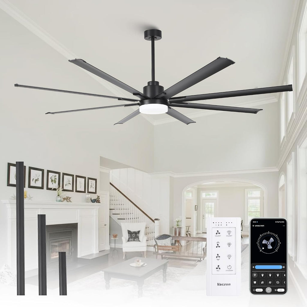 84' Large Ceiling Fan with Lights & Remote – 8-Blade Black Modern Ceiling Fan for Living Room, Dining Room, Bedroom, Patio, Commercial Spaces, Quiet & Energy Efficient, ETL Certified