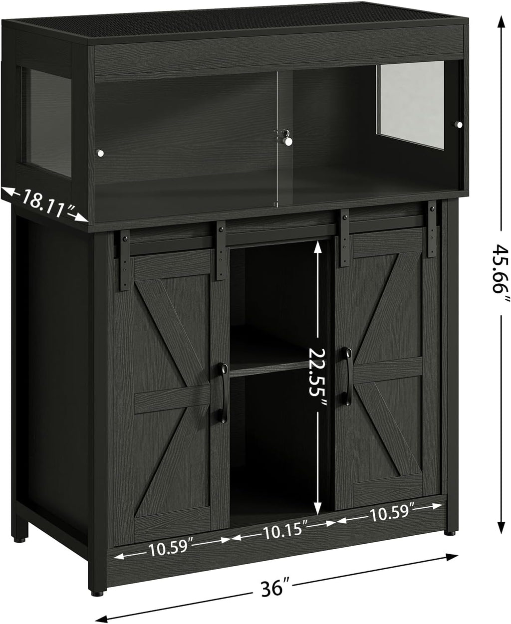 Herture 40 Gallon Reptile Terrarium with Stand, Reptile Tank with Barn Door and Storage, Vivarium with Acrylic Doors, Ventilated Mesh Top & Power Outlet, for Geckos, Lizards, Snakes Black PX06RTB