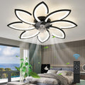 35' Geometric Ceiling Fan with Light Remote Control, 6 Speeds 3 Colors, Black Low Profile Flush Mount Ceiling Fan for Kitchen Bedroom Living Room