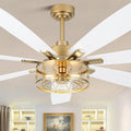 72 Inch White and Gold Ceiling Fan with Lights Fandelier Ceiling Fan Modern Caged Chandelier Farmhouse Fandeliers with Lights and Remote for Living Room Indoor Outdoor, Reversible 6 Speeds
