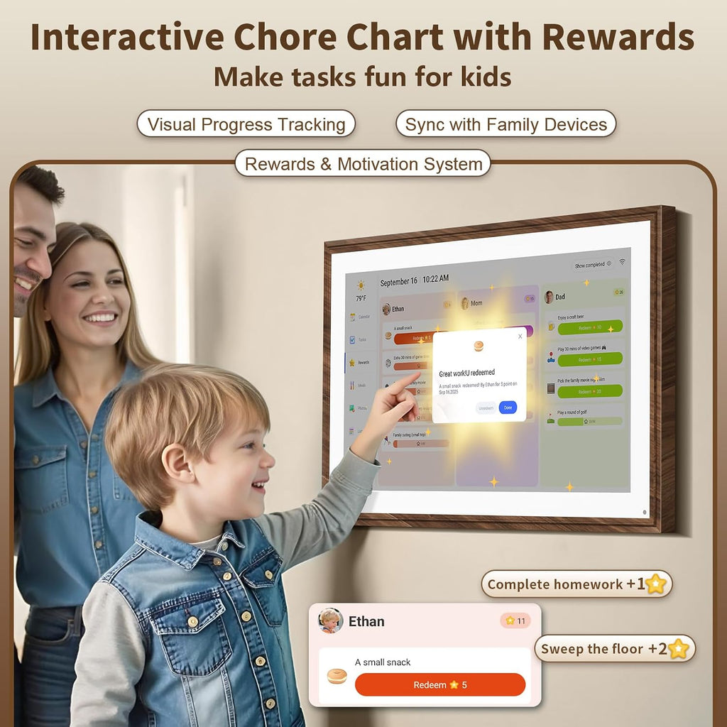 15.6 Inch Digital Calendar Chore Chart with Touchscreen - Full HD Interactive Display, Wall & Desk Mountable Family Planner, to-Do List & Meal Planner, Digital Picture Frame Gifts for Women Mom