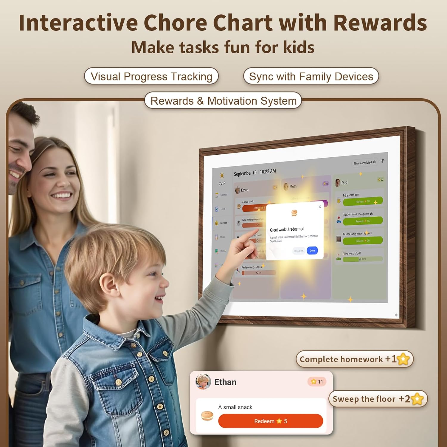 15.6 Inch Digital Calendar Chore Chart with Touchscreen - Full HD Interactive Display, Wall & Desk Mountable Family Planner, to-Do List & Meal Planner, Digital Picture Frame Gifts for Women Mom