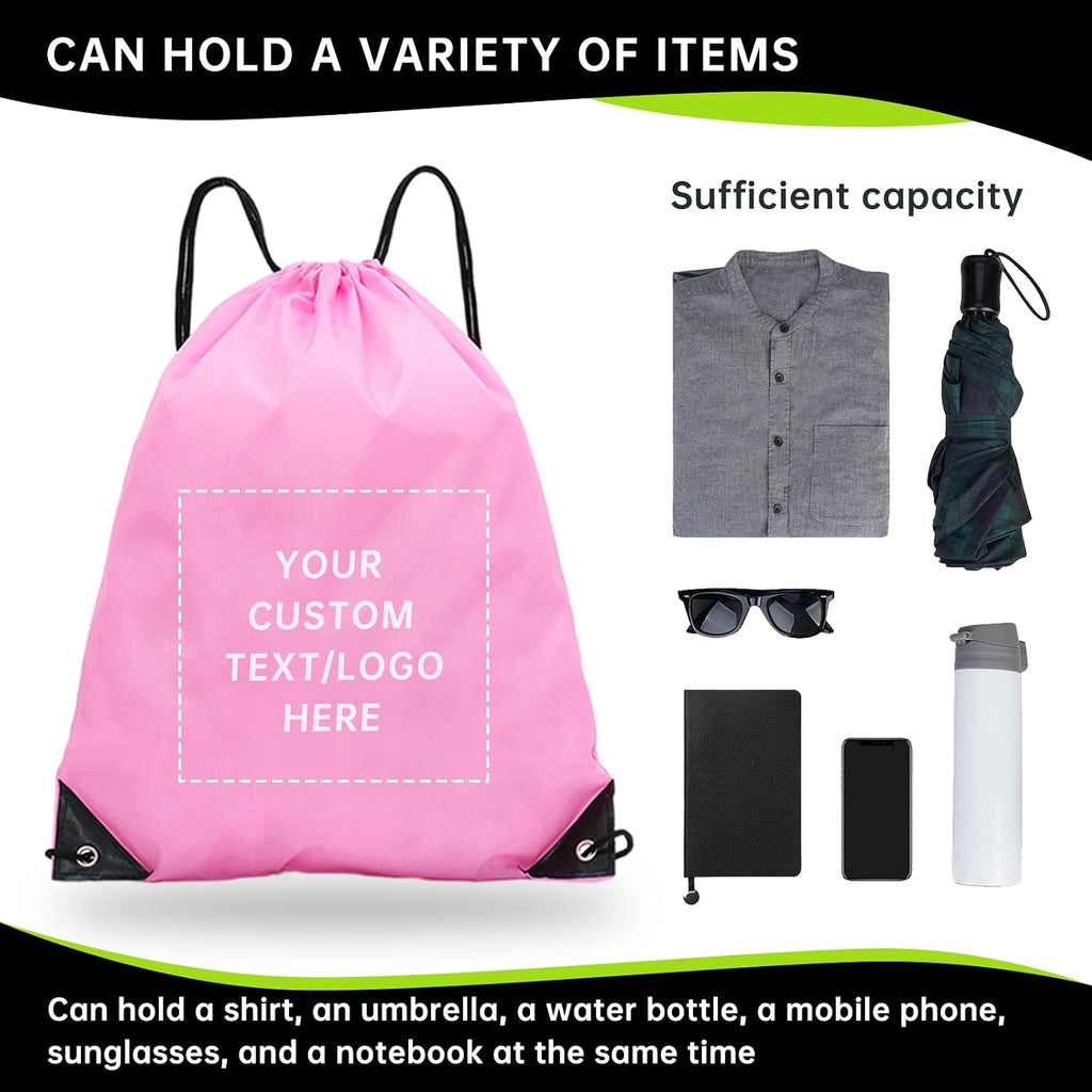 JEOHLORY pack of 100 Custom Bags With Your Logo,customized backpack,promotional items,Drawstring Backpacks,Great for Everyday Use (Custom Pink)