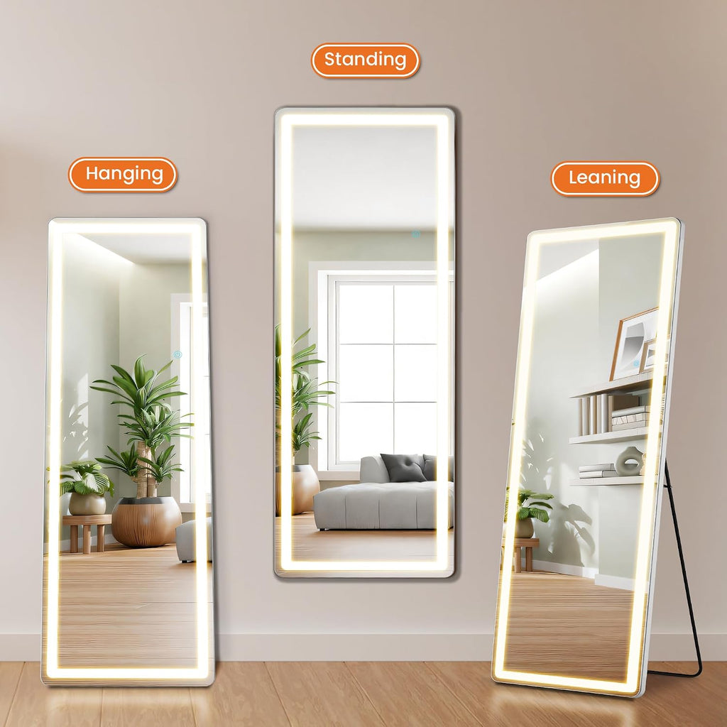 Elevon Full Length Mirror with LED Lights, 71'x26' Floor Mirror with Dimming & 3 Color Lighting, Led Mirrors Full Length with Stand for Bedroom, Dressing Room, Rectangle