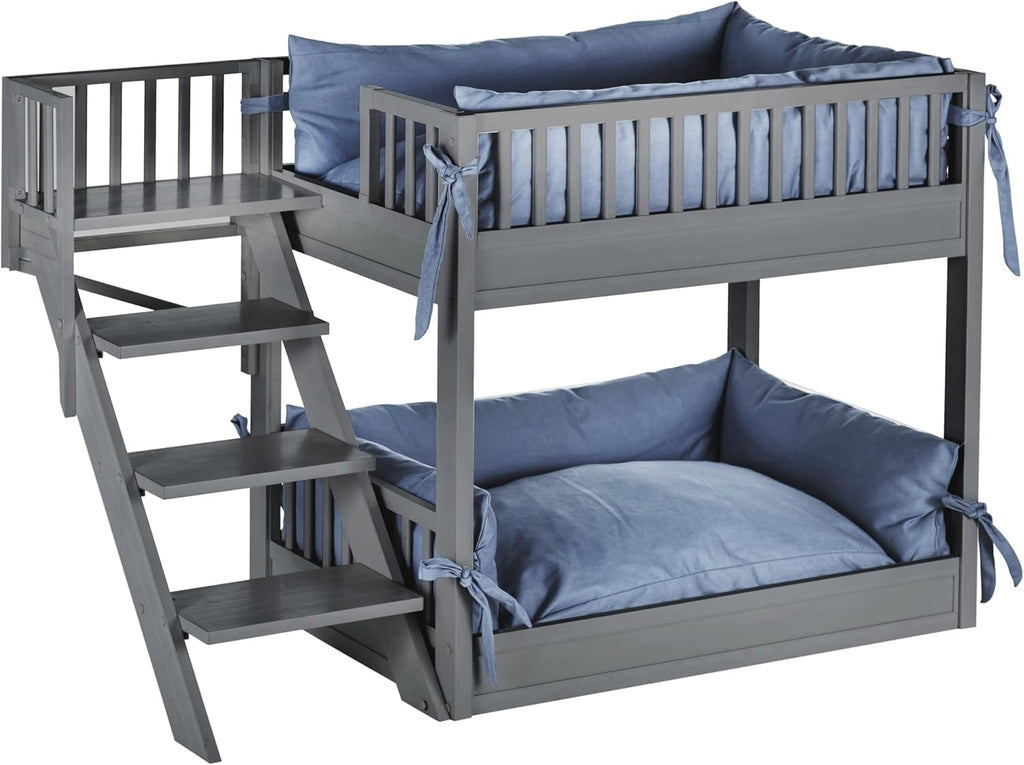 New Age Pet ECOFLEX Aspen Dog Bunk Bed in Grey, Memory Foam Cushions, Wide Stairs, Non Toxic, Easy Assembly