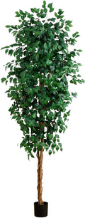 Nearly Natural 8ft Triple Trunk Artificial Ficus Tree with Natural Wood Trunks, Fake Tree for Indoor Home Décor, Faux Ficus Tree with Black Nursery Pot
